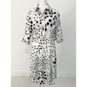 New Button Shirt Dress Knee Length Polka Dot